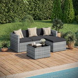 STEELSØN Zethora Rattan Gartenmöbel Set 3-TLG. – Outdoor Sitzgruppe für Garten/Terrasse/Balkon – Gartenlounge mit 3er-Sofa, Hocker & Tisch –