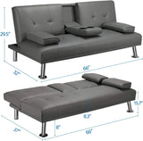 Yaheetech Convertible Sofa Bed Adjustable Couch Sleeper Modern Faux Leather Home Recliner Reversible Loveseat Folding Daybed Guest Bed, Removable Armrests, Cup Holders, 3 Angles, 772lb Capacity, Black